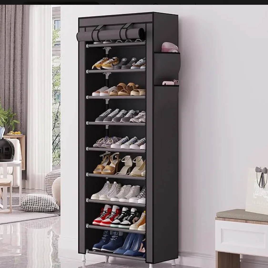 Zapatero Rosa Premium 9 Niveles con Cubierta Antipolvo